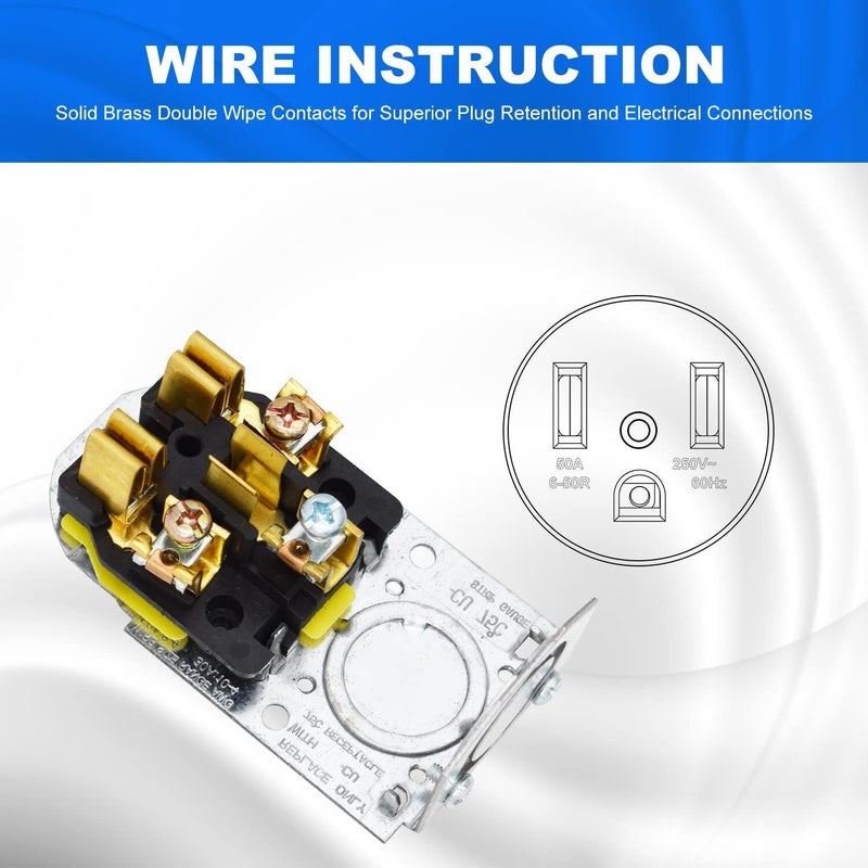 micmi NEMA 6-50R Receptacle 2-Pole 3-Wire Surface Mount Power Receptacle 250V 50A UL Listed, Black (NEMA 6-50R) - Image 5